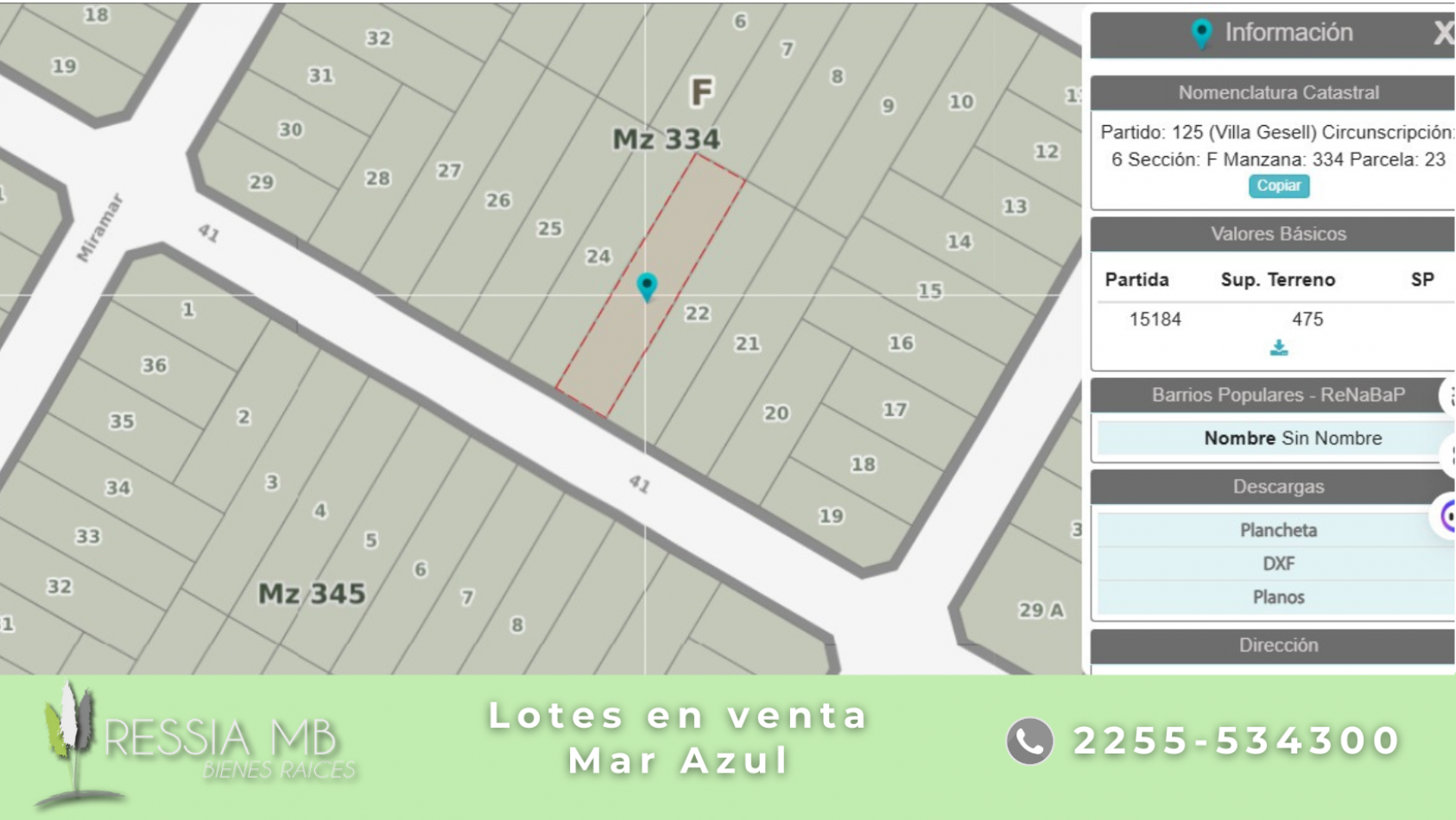 Venta de 2 lotes juntos o separados - Calle 41entre Nechochea y Miramar - Mar Azul