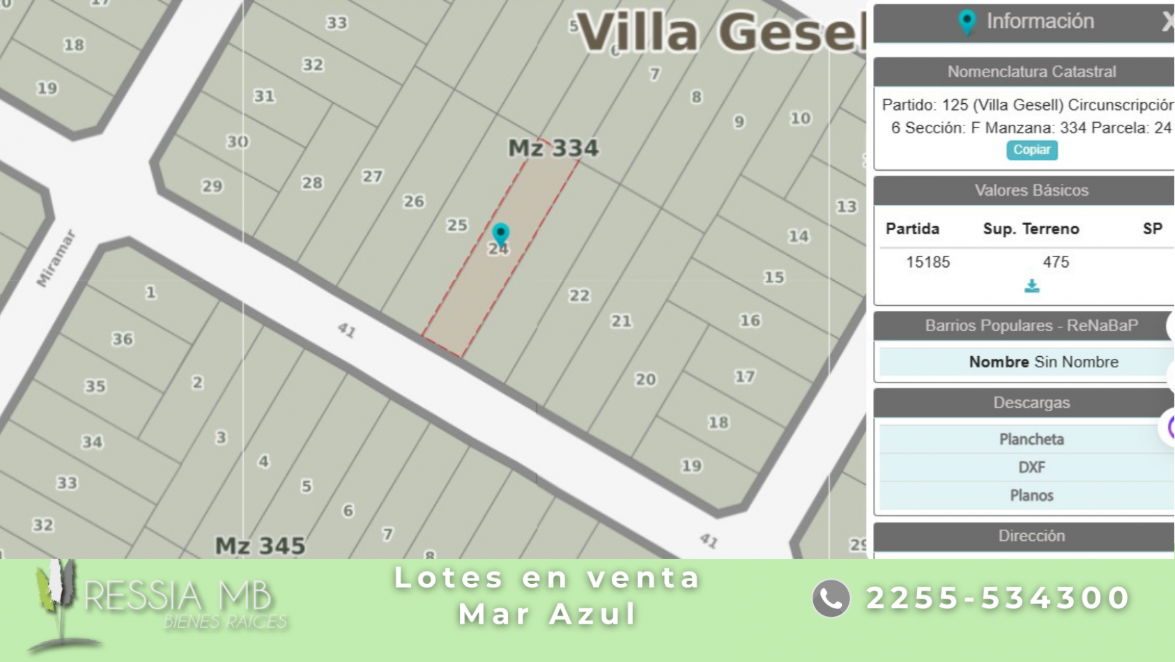 Venta de 2 lotes juntos o separados - Calle 41entre Nechochea y Miramar - Mar Azul